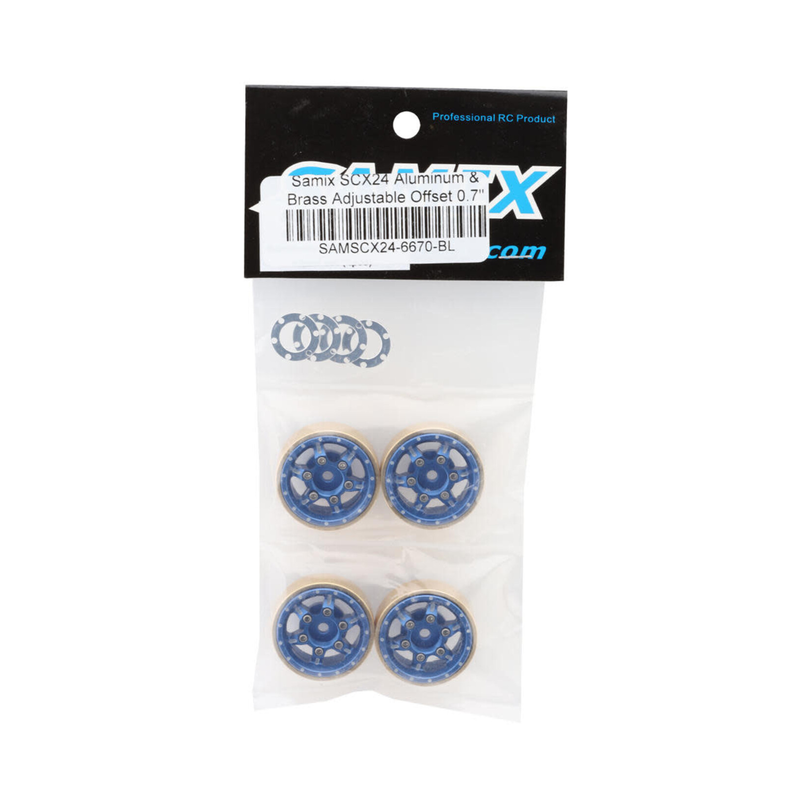 Samix #SAMSCX24-6670-BL  Samix SCX24 Aluminum & Brass Adjustable Offset 1.0" Beadlock Wheels (Blue) (4) (23.75g)