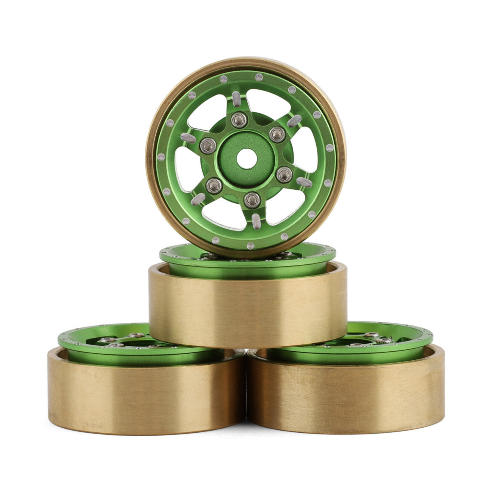 Samix #SAMSCX24-6670GN Samix SCX24 Aluminum & Brass Adjustable Offset 1.0" Beadlock Wheels (Green) (4) (23.75g)