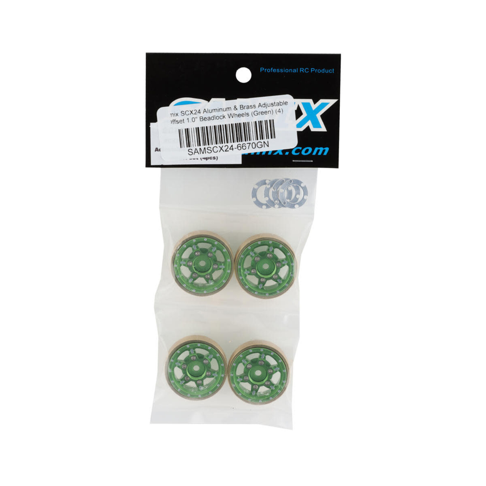 Samix #SAMSCX24-6670GN Samix SCX24 Aluminum & Brass Adjustable Offset 1.0" Beadlock Wheels (Green) (4) (23.75g)