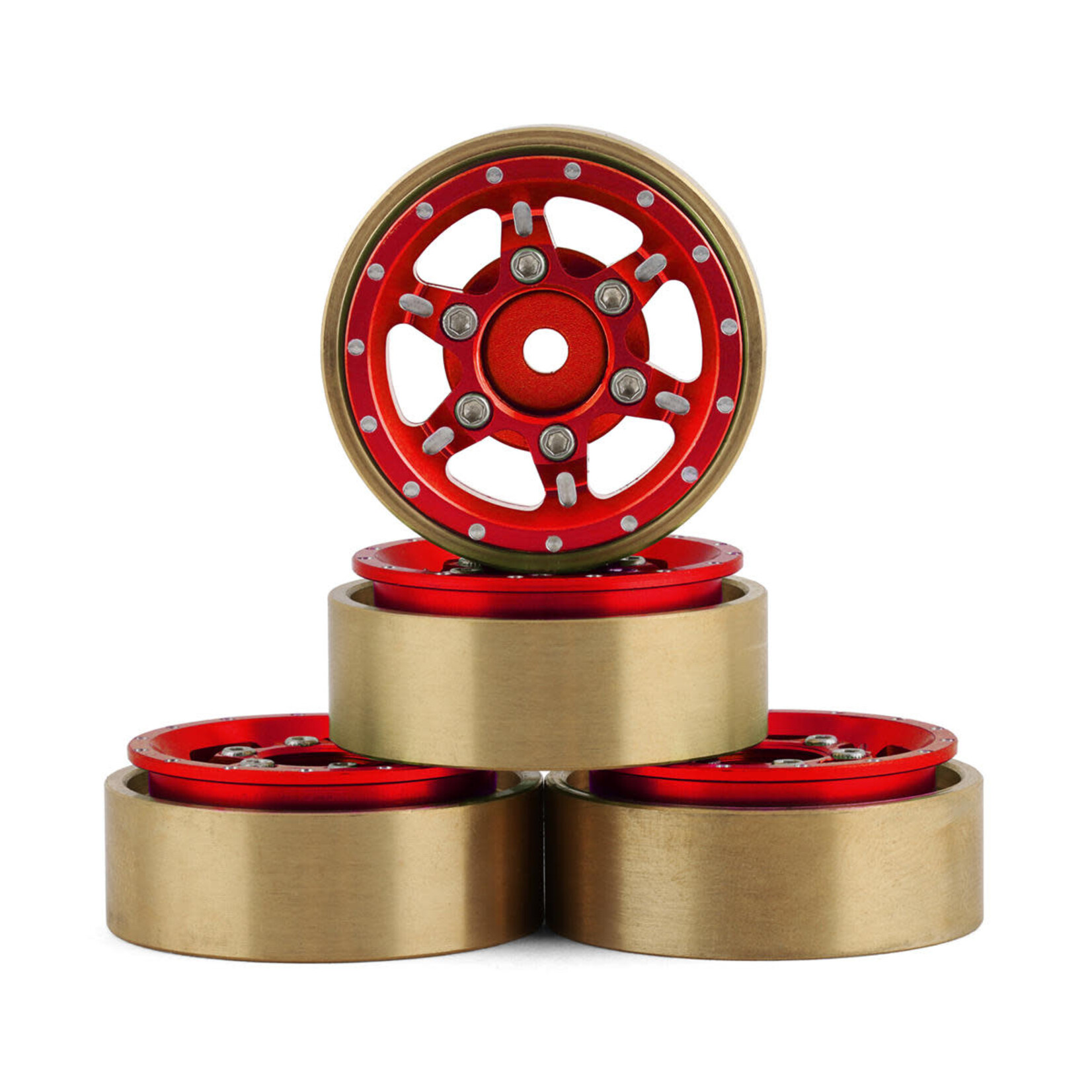 Samix #SAMSCX24-6670RD Samix SCX24 Aluminum & Brass Adjustable Offset 1.0" Beadlock Wheels (Red) (4) (23.75g)