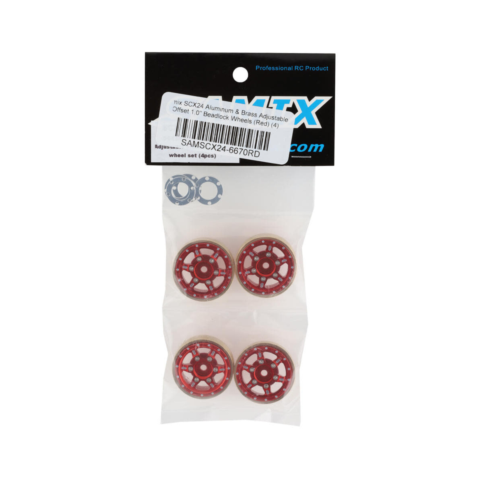 Samix #SAMSCX24-6670RD Samix SCX24 Aluminum & Brass Adjustable Offset 1.0" Beadlock Wheels (Red) (4) (23.75g)
