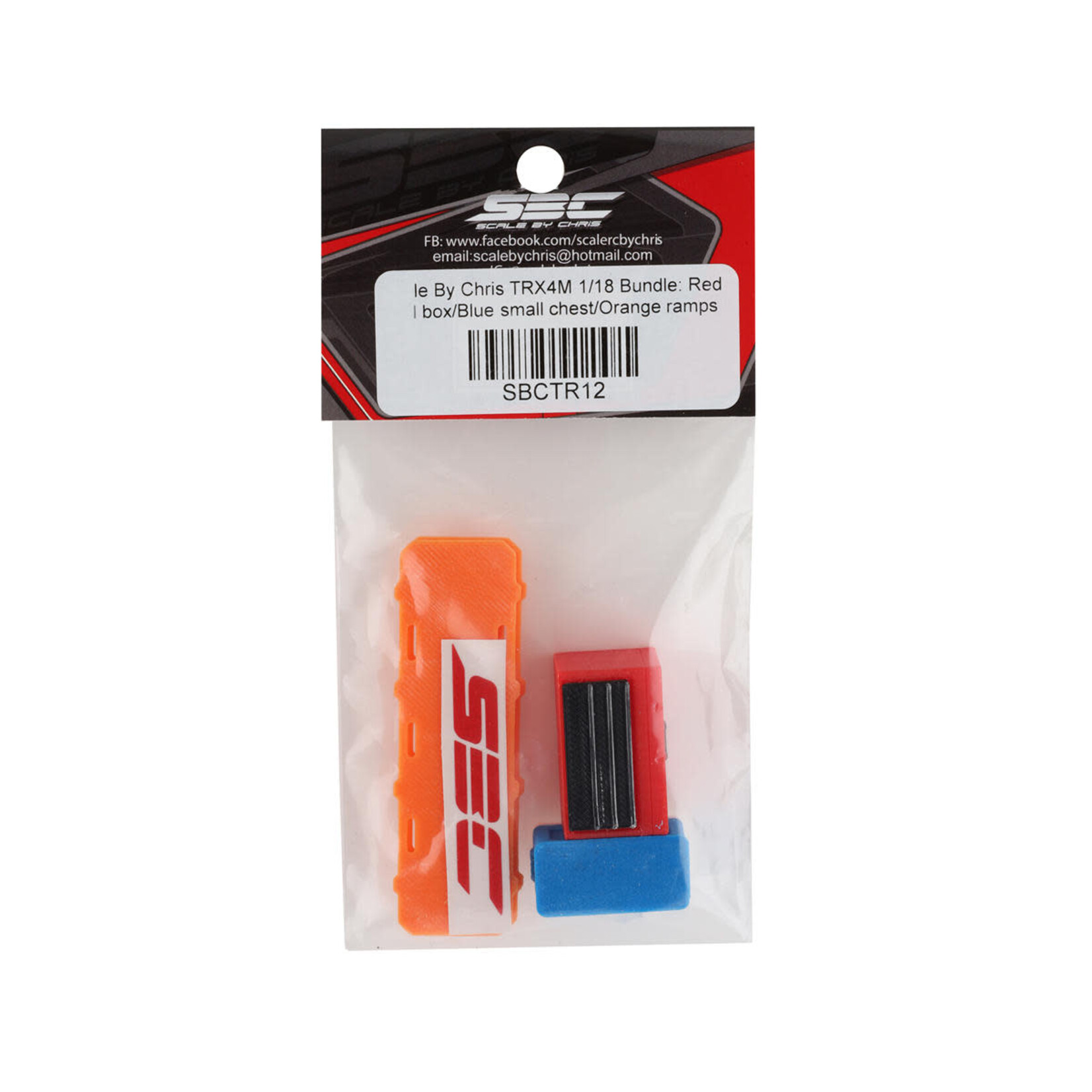 Scale By Chris #SBCTR12Scale By Chris 1/18 Miniature Scale Accessory Bundle w/Red Tool Box, Blue Small Chest & Orange Ramps