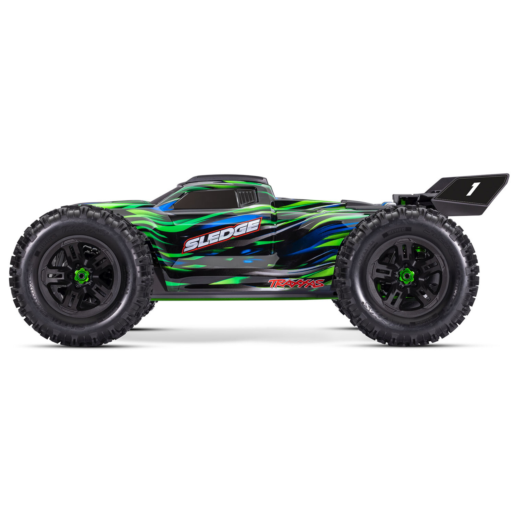 Traxxas #95096-4-GRN Traxxas Sledge RTR 6S 4WD Electric Brushless 1/8 Monster Truck (Green) w/Belted Sledgehammer Tires & TQi 2.4GHz TSM Radio