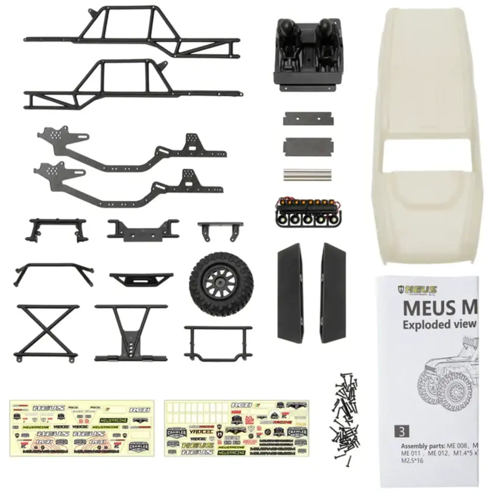 Meus Racing #HD-MB24-WHT  MEUS Racing MB24 Body 5.2in 132MM Axial Shell Body ABS+Nylon Carbon Fiber Frame For 1/24 Axial SCX24 Bronco Deadbolt JLU B-17 C10 - WHITE