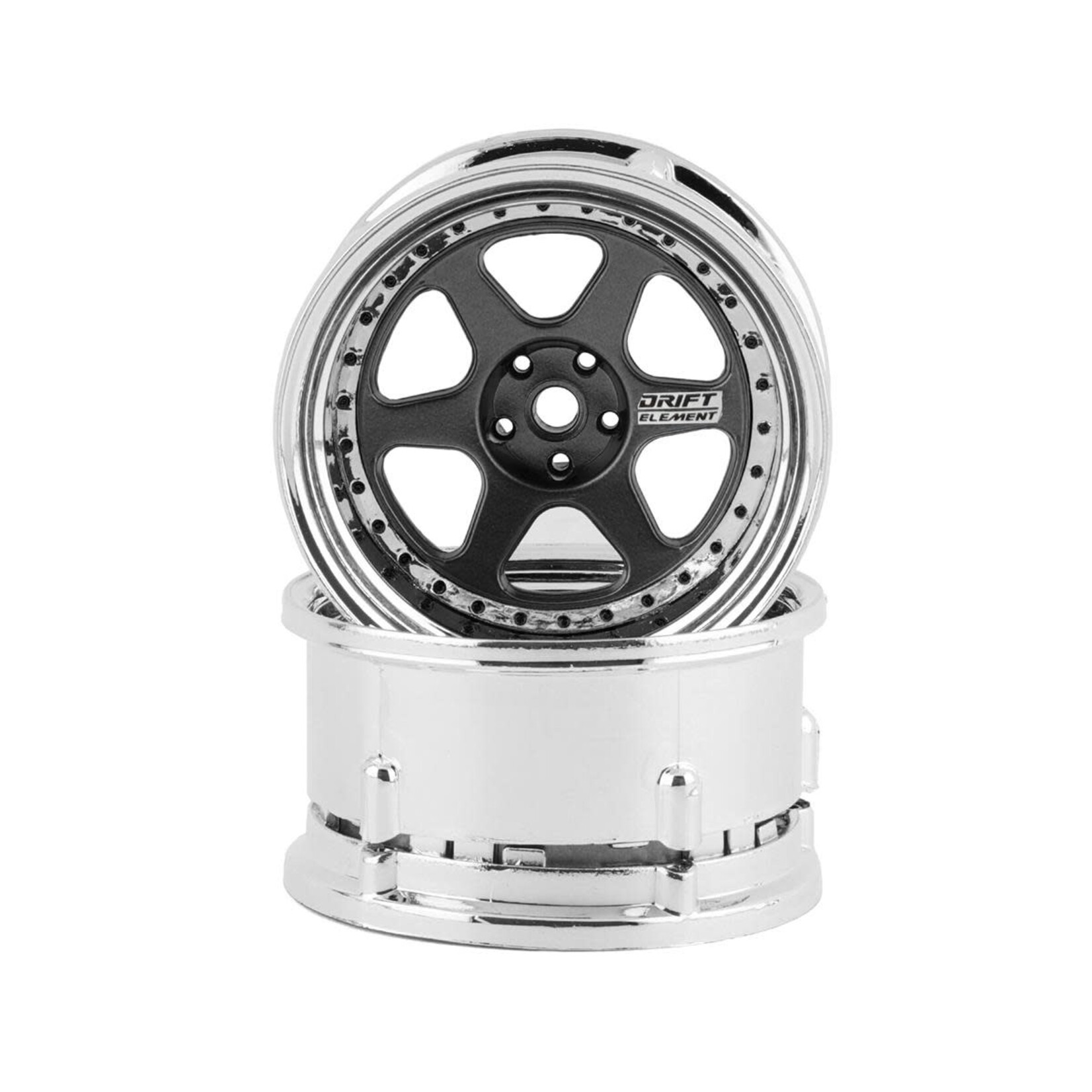 DS Racing #DE-220   DS Racing Drift Element 6 Spoke Drift Wheels (Gunmetal w/Black Rivets) (2) (Adjustable Offset) w/12mm Hex