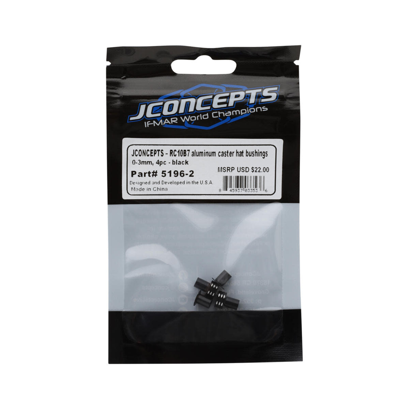 JConcepts #5196-2 JConcepts RC10B7 Aluminum Caster Hat Bushings (Black) (4) (0 & 3mm)