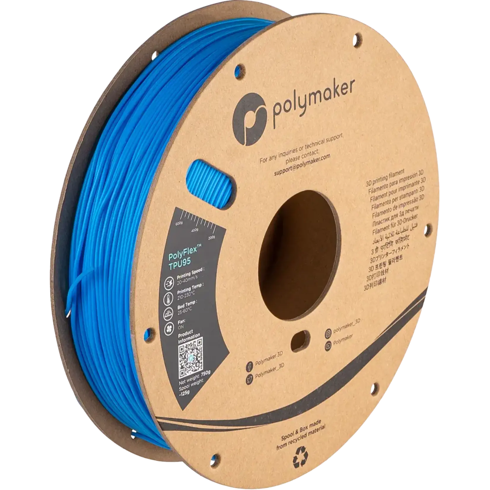 Polymaker #PD01005  PolyFlex™ TPU95  (1.75  MM,  0.75  KG )  BLUE