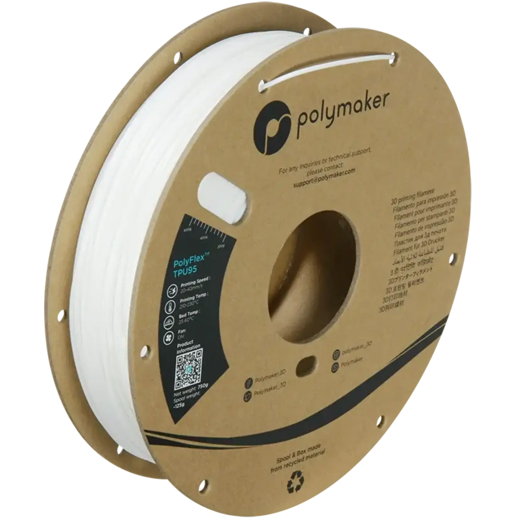 Polymaker #PD01002  PolyFlex™ TPU95  (1.75 MM,  0.75  KG )  WHITE