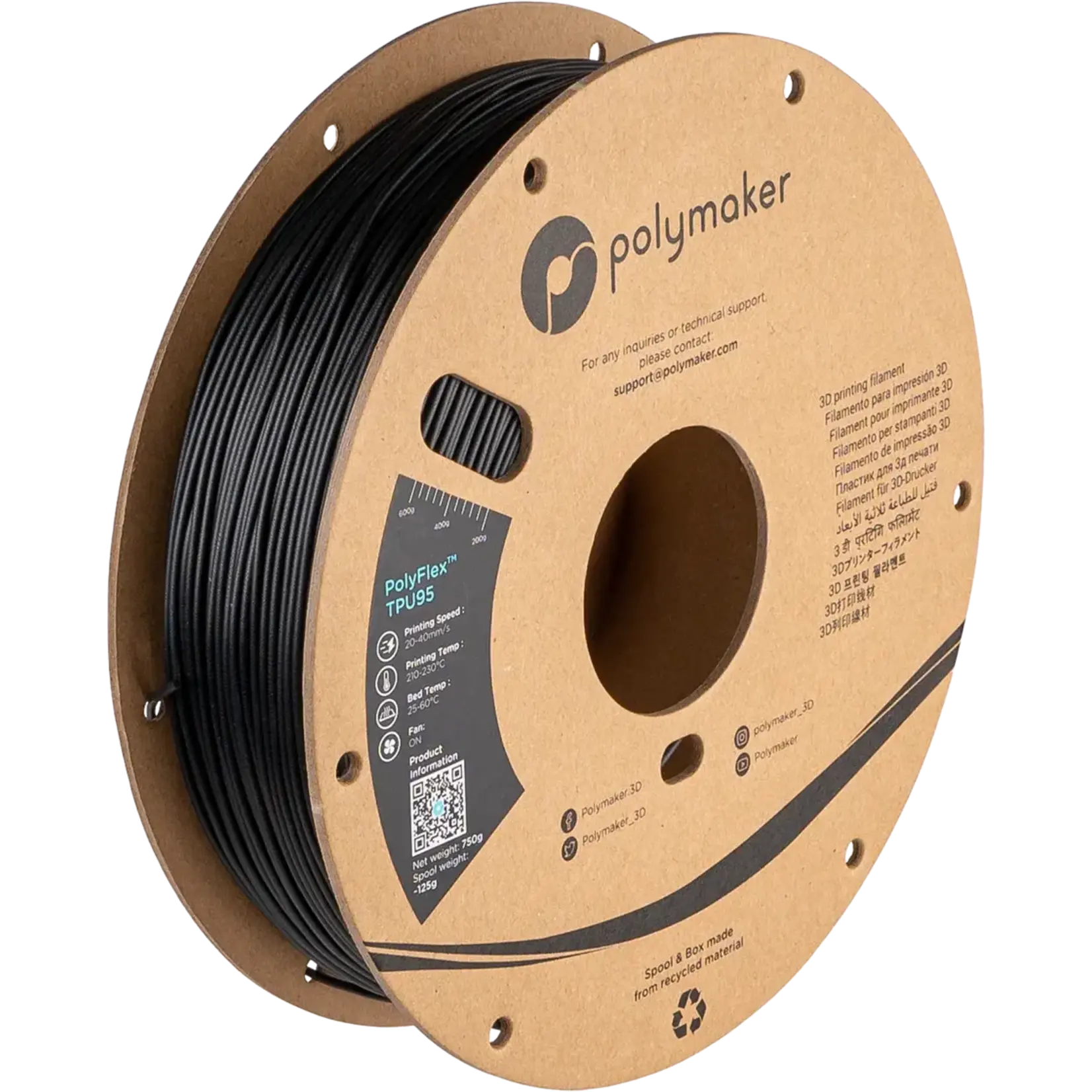 Polymaker # PD01001  PolyFlex™ TPU95  ( 1.75 MM,  0.75 KG ) BLACK