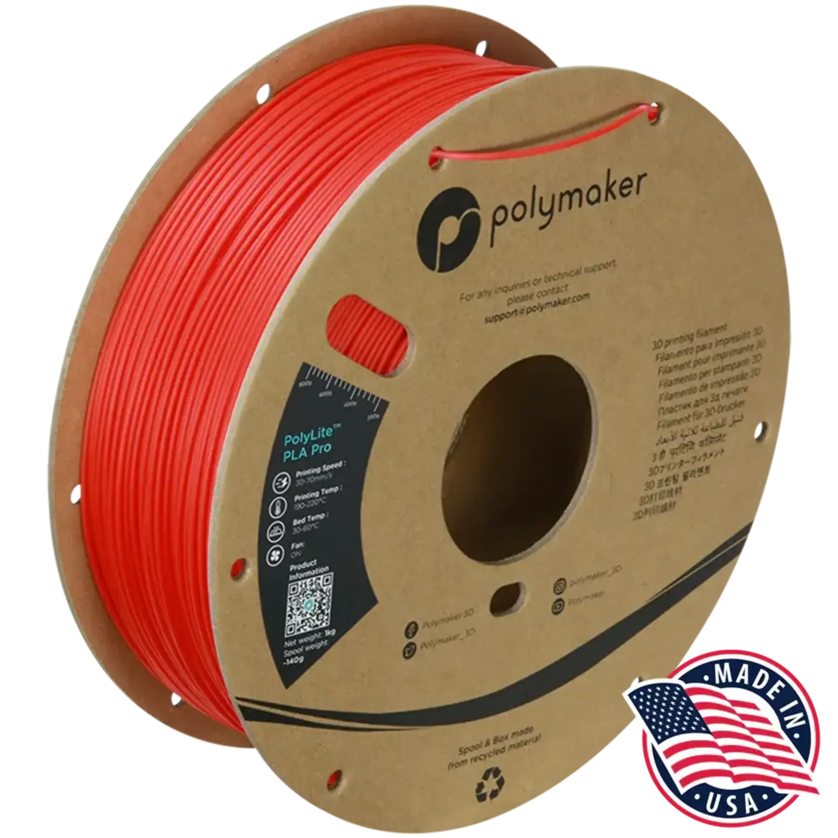 Polymaker #PA07004 PolyLite™ PLA Pro (Red)