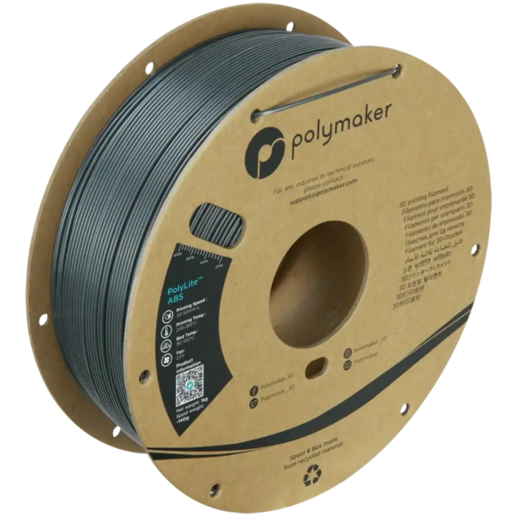 Polymaker #PE01028 PolyLite™ ABS (Dark Grey)