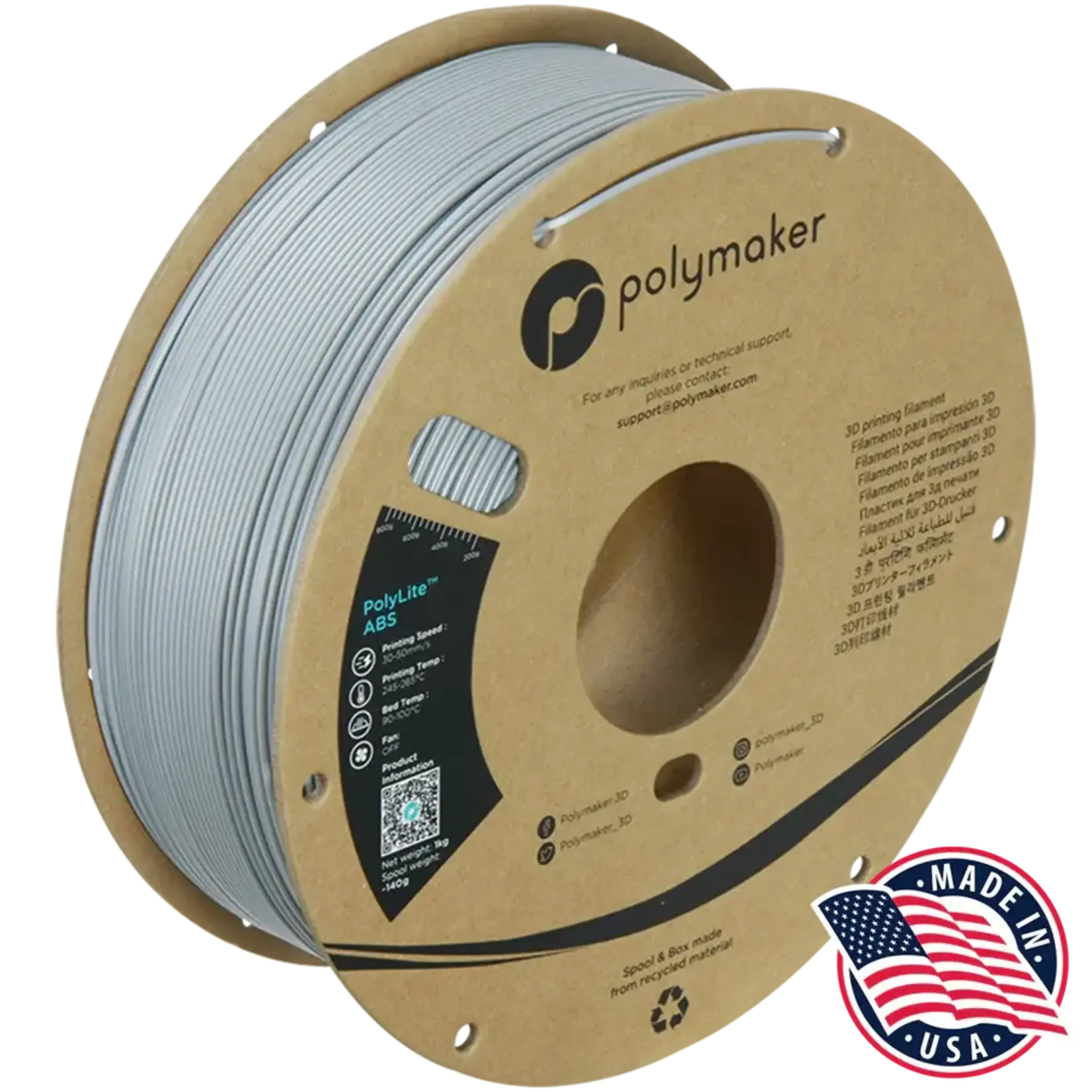 Polymaker #PE01003 PolyLite™ ABS (Grey)