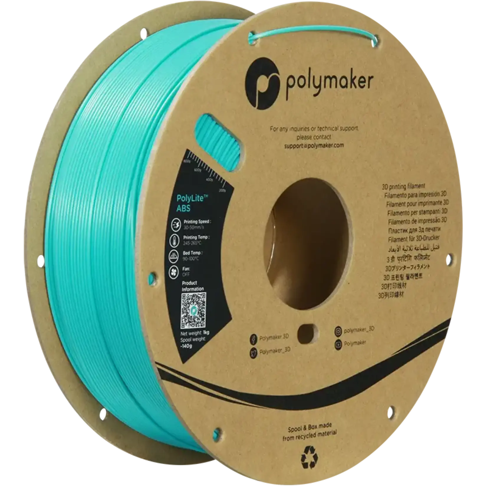 Polymaker #PE01010 PolyLite™ ABS (Polymaker Teal)