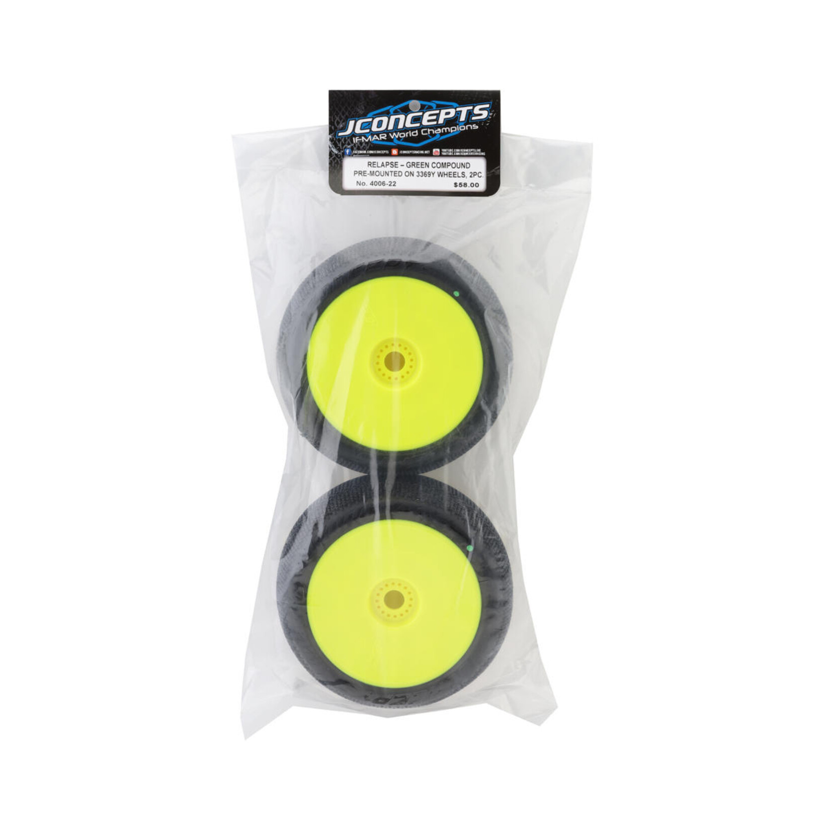 JConcepts #4006-22 JConcepts Relapse 4.0" Pre-Mounted 1/8 Truggy Tires (2) (Yellow) (Green)