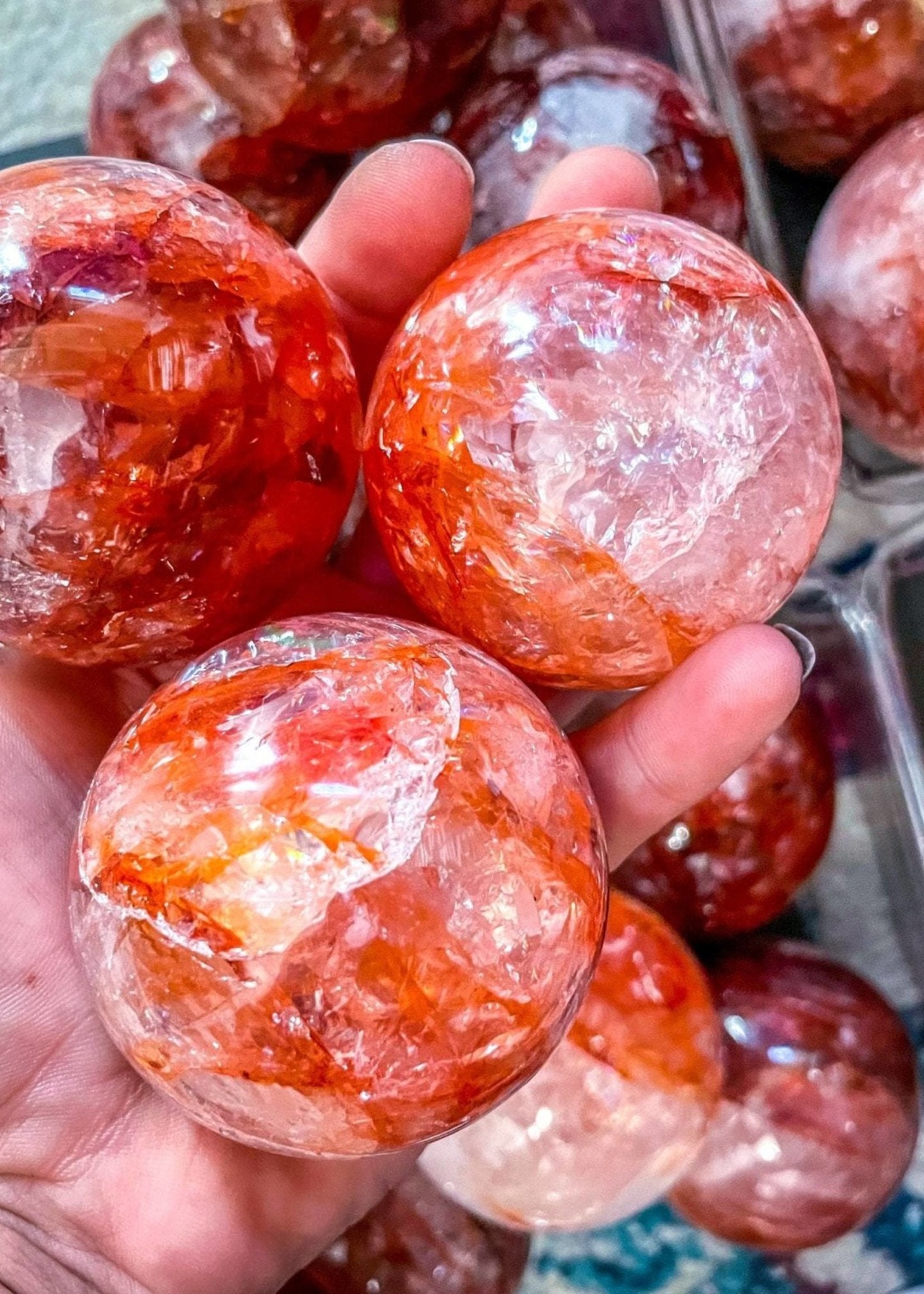 Red Hematoid Quartz Crystal Ball with RAINBOWS