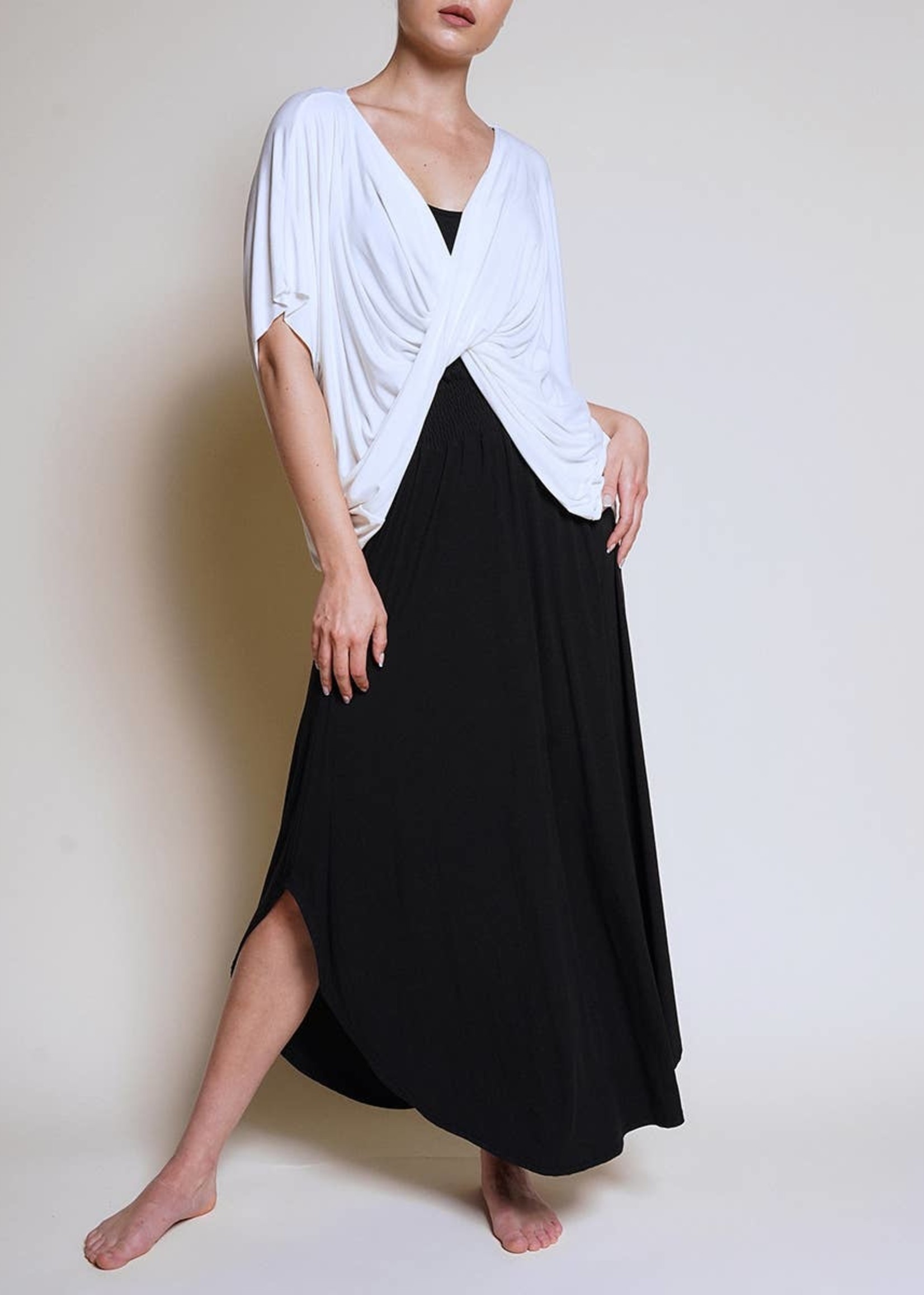 Bamboo Maxi Skirt with Smocked Waist - Black