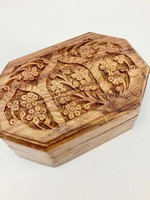 Floral Carved Wood Faceted Crystal Box