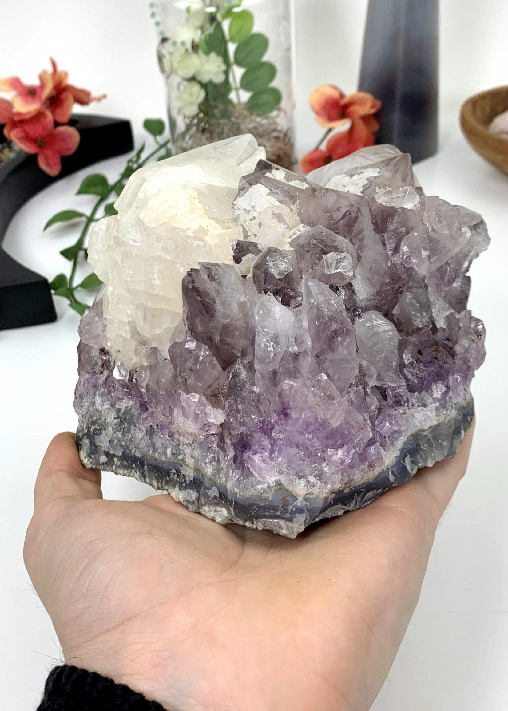 Amethyst Cluster - Dogtooth Calcite Growth