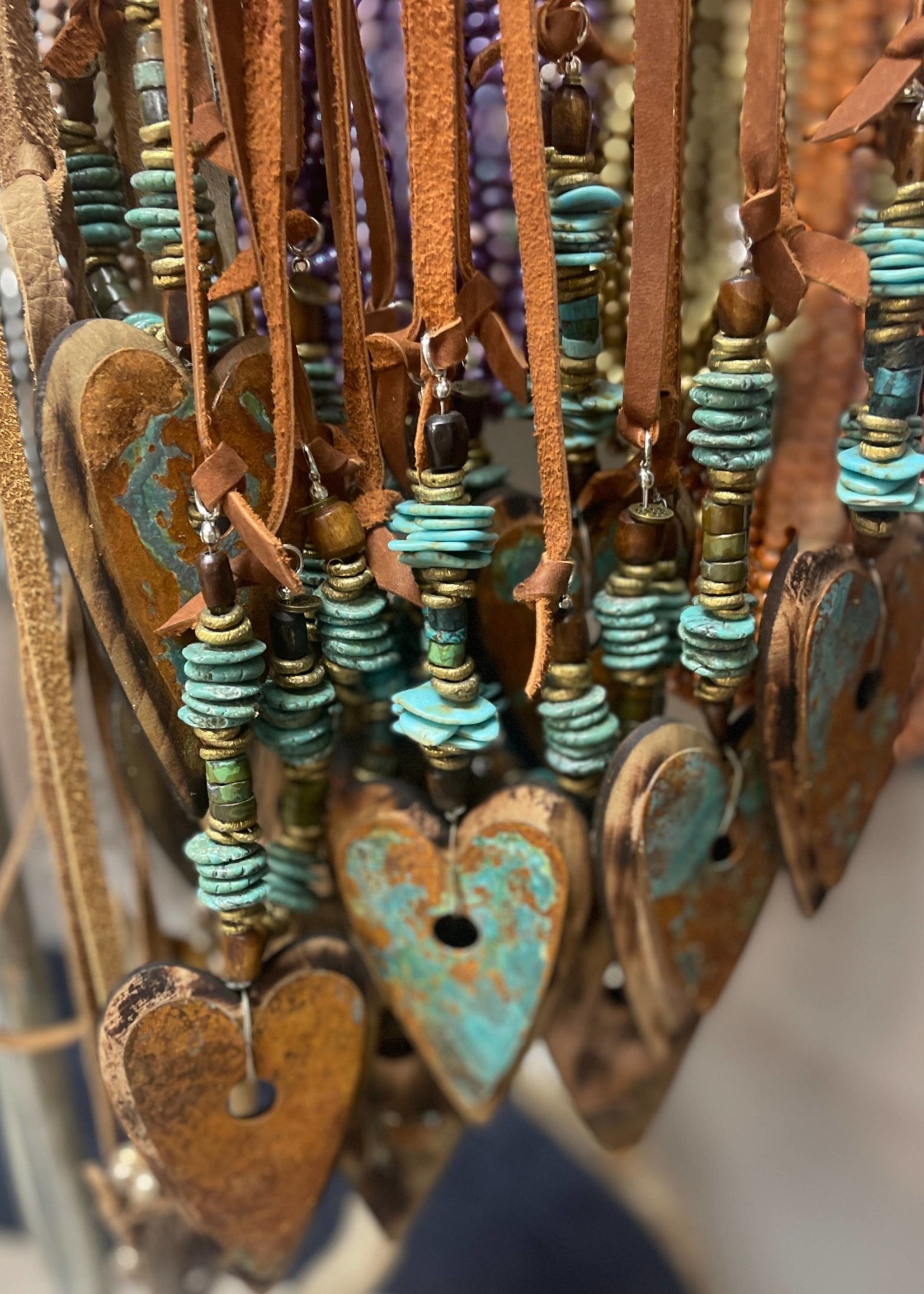 Distressed Copper Wooden Heart Necklace