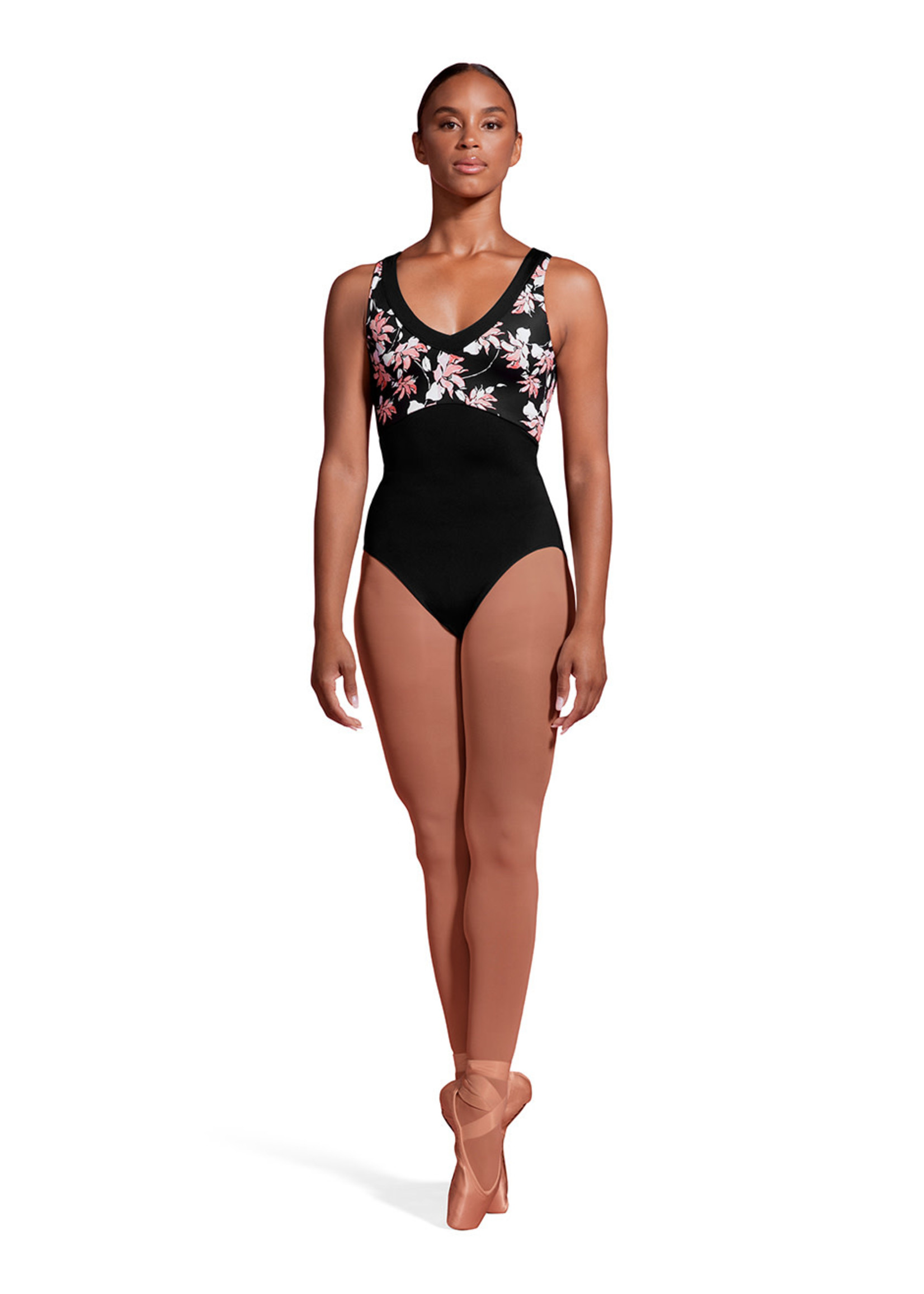 Mirella Mirella Floral Printed V-Neck Tank Leotard