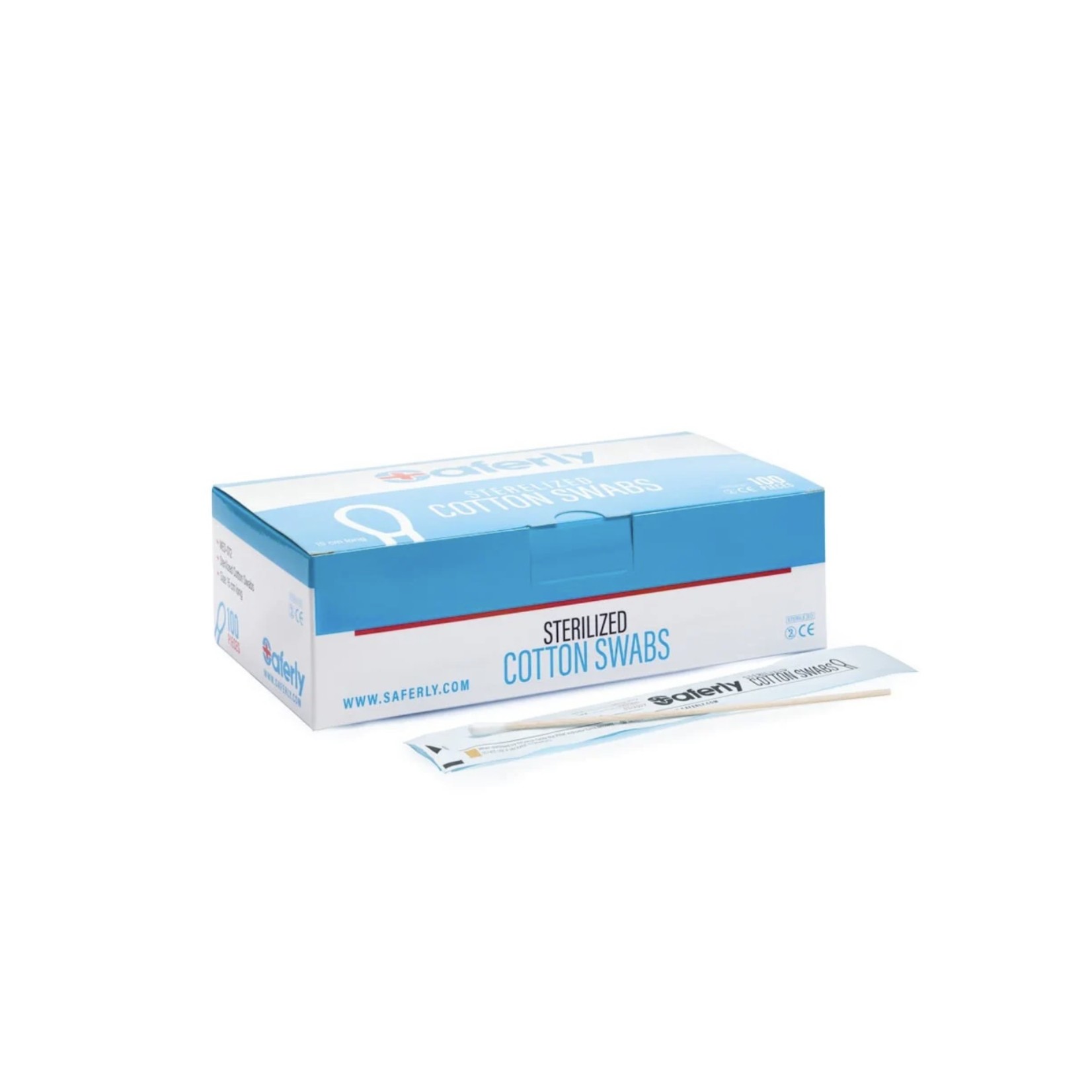 SAFERLY STERILIZED COTTON SWABS - BOX OF 100