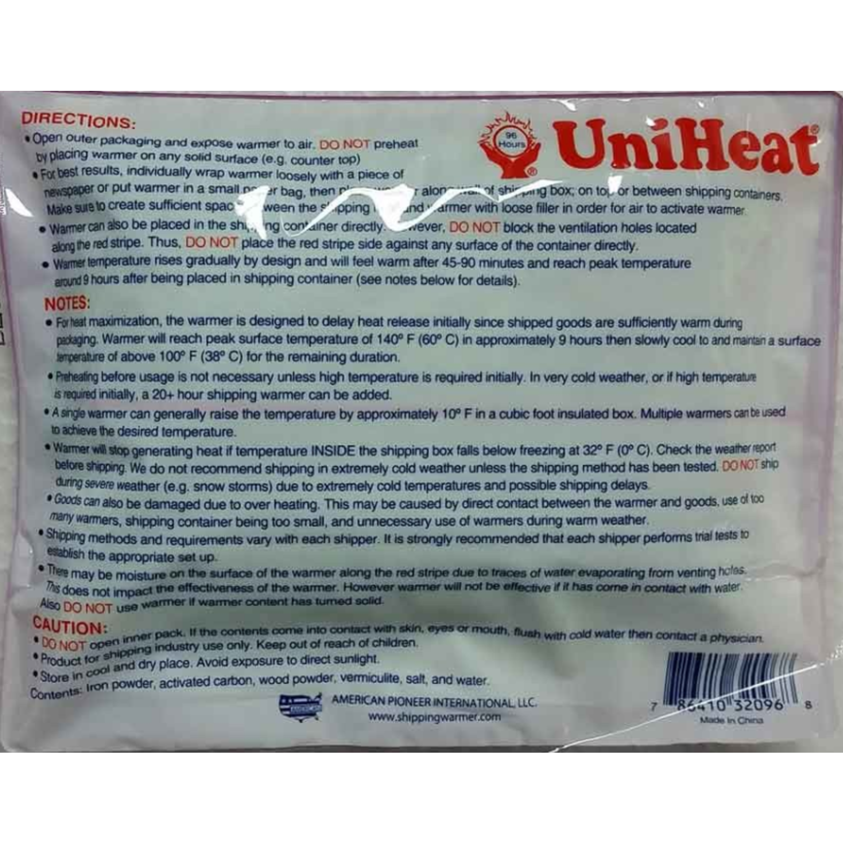 UNI HEAT 96 HOUR SHIPPING WARMER HEAT PACK