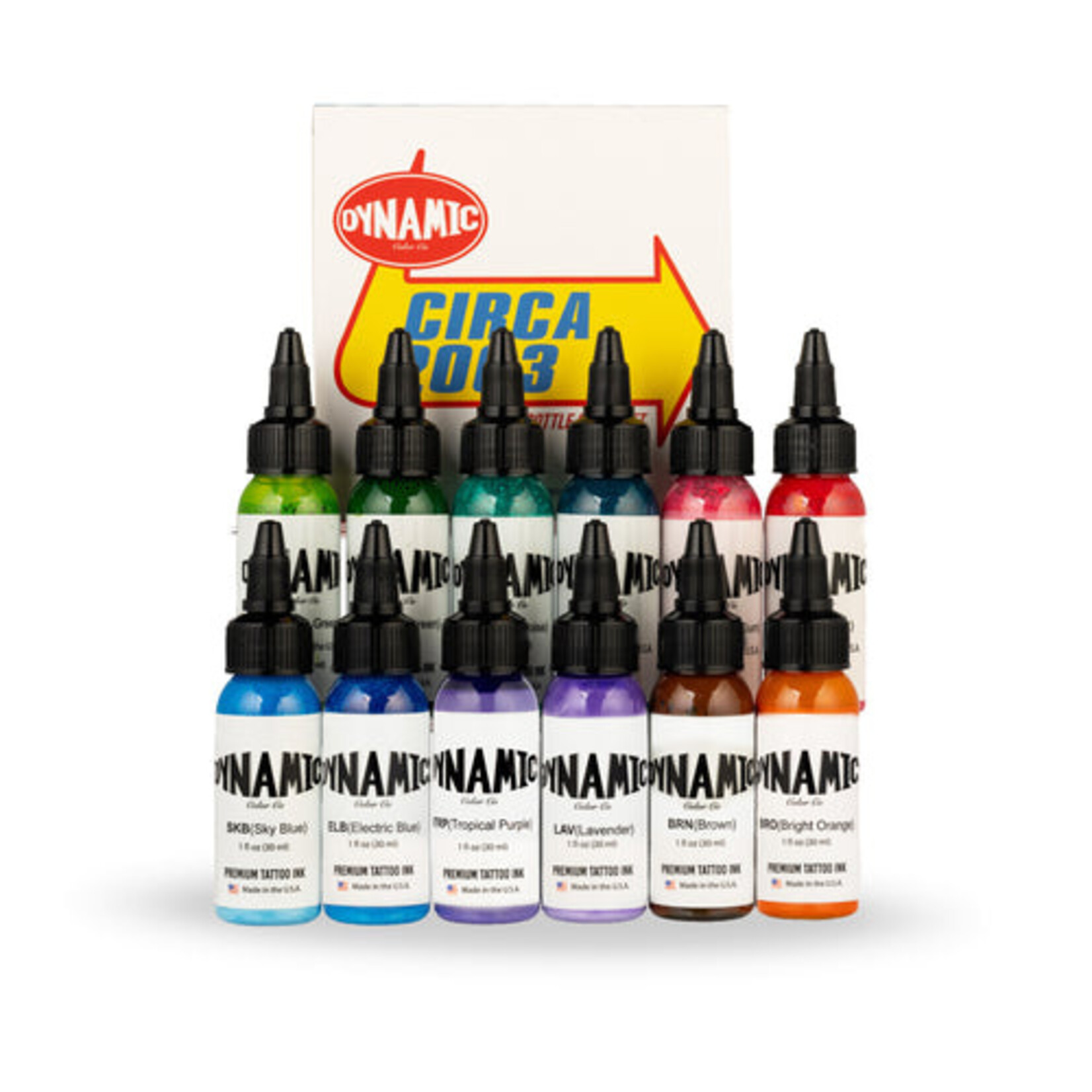DYNAMIC INK CIRCA 2003 TATTOO INK 12 BOTTLE COLOR SET - 1 oz