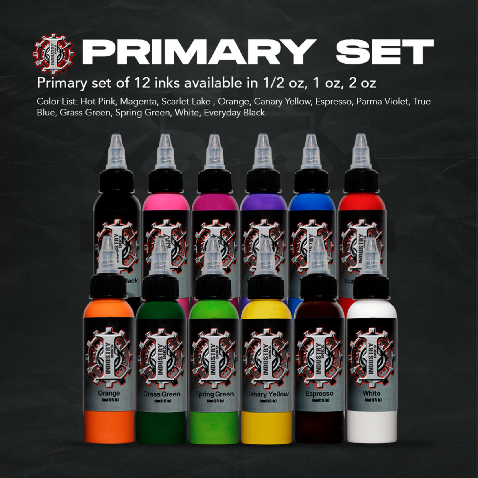 INDUSTRY INKS PRIMARY SAMPLER 12 COLOR SET -  0.5OZ