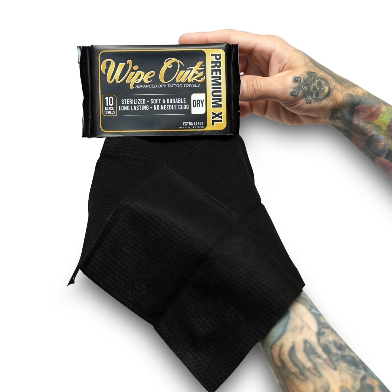 WIPE OUTZ PREMIUM XL DRY TATTOO TOWELS (BLACK 10 COUNT)