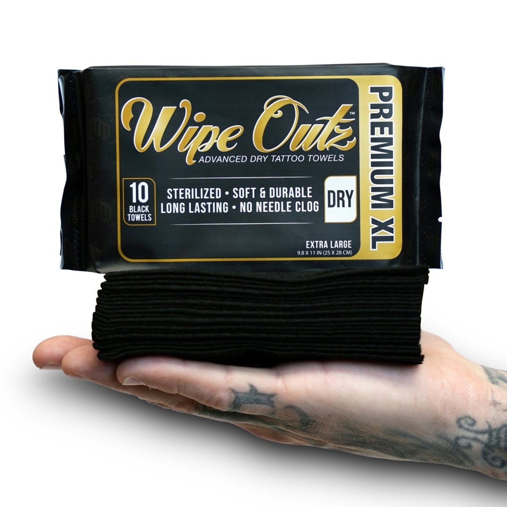 WIPE OUTZ PREMIUM XL DRY TATTOO TOWELS (BLACK 10 COUNT)