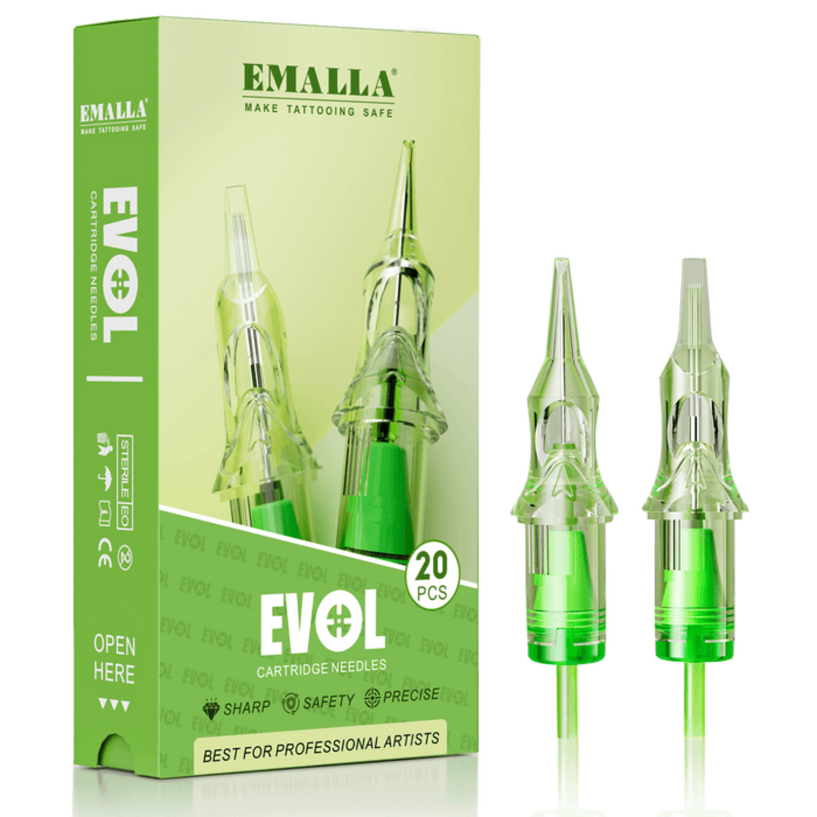 EMALLA EVOL TATTOO CARTRIDGE NEEDLES ROUND LINERS (Box of 20)