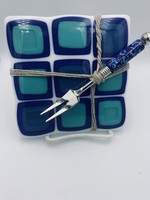Blueskies Gallery Fused glass appetizer plate with fork set