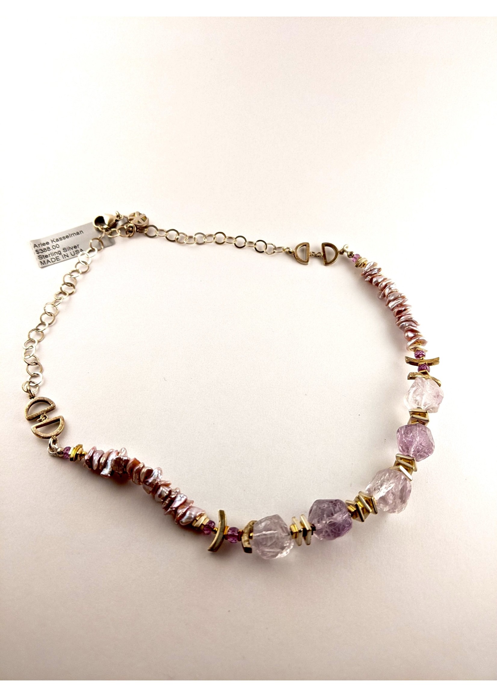 Blueskies Gallery BSG, arlee Kasselmen, rough cut amethyst freshwater pink pearl in sterling silver