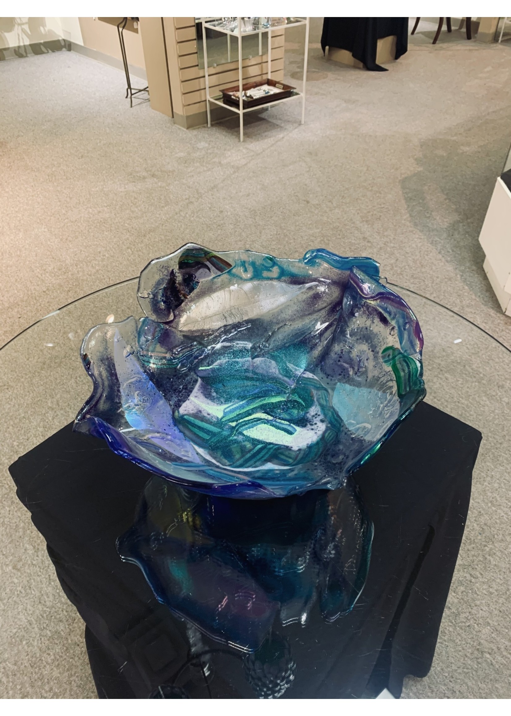 Darla Sexton Elegant fused glass ocean bowl, Pick up in store only