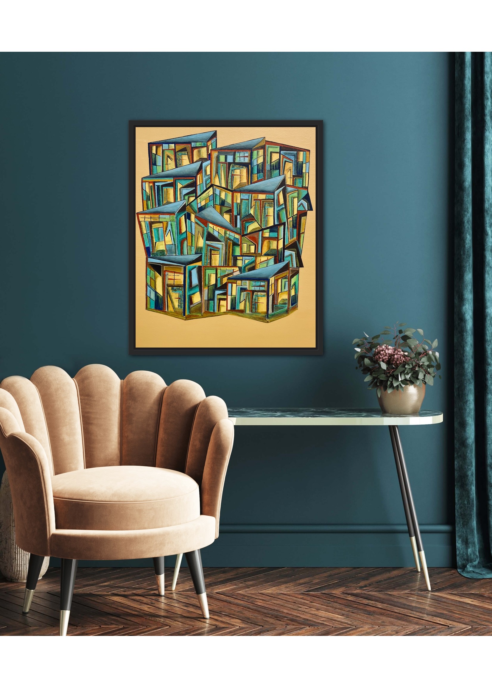 George Carroll  Acrylic On Canvas Framed 21x25 Midcentury Modern   Reflective Images