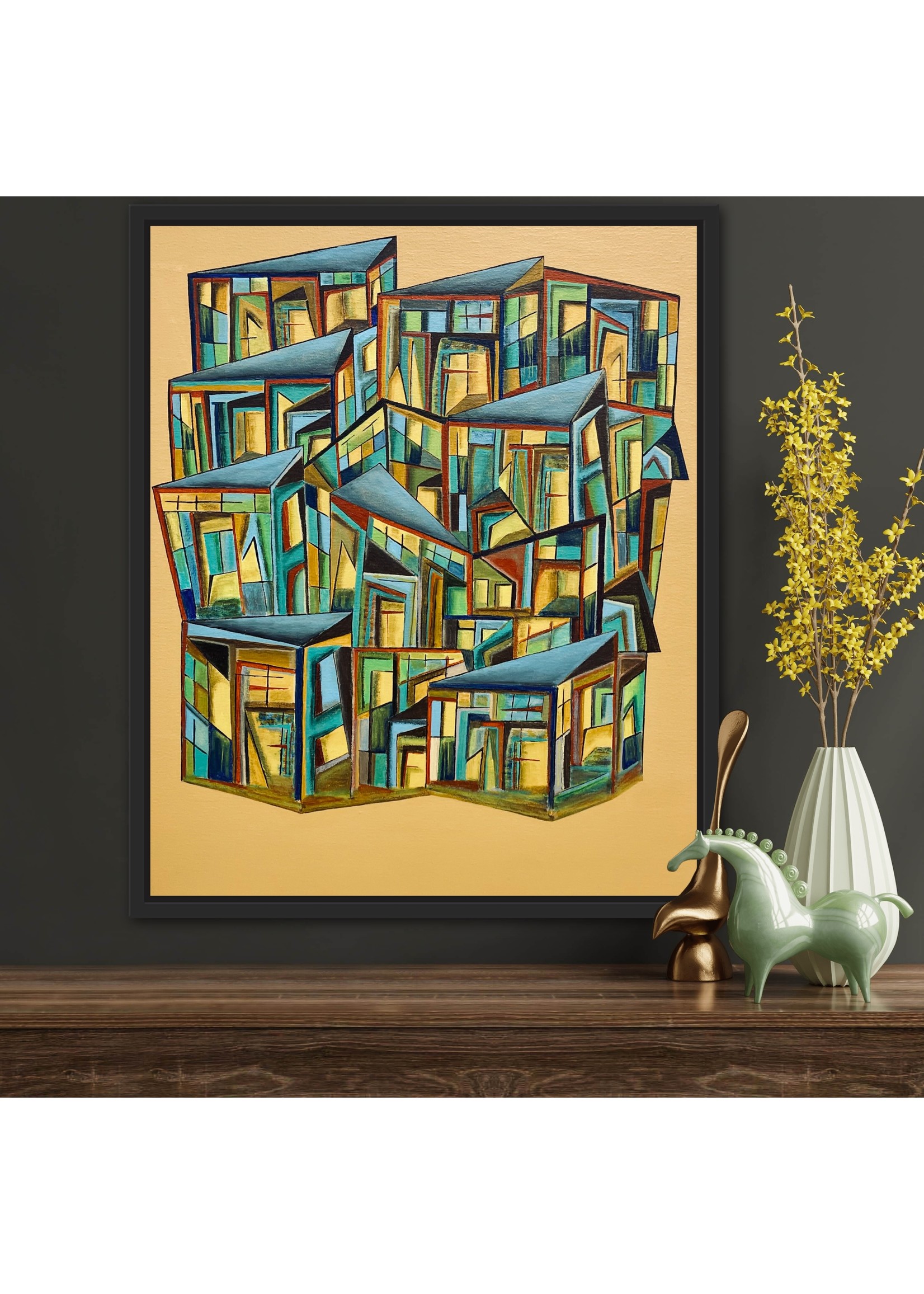 George Carroll  Acrylic On Canvas Framed 21x25 Midcentury Modern   Reflective Images