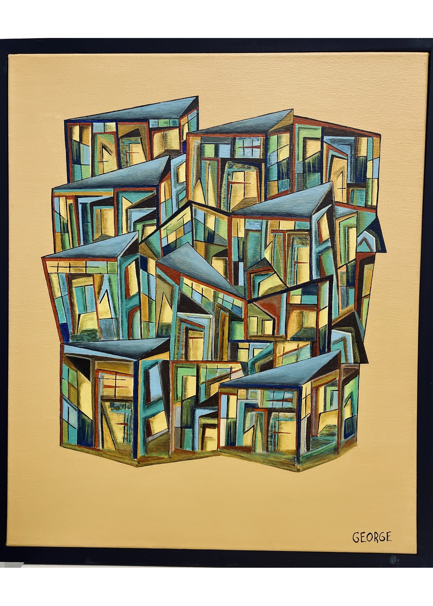 George Carroll  Acrylic On Canvas Framed 21x25 Midcentury Modern   Reflective Images