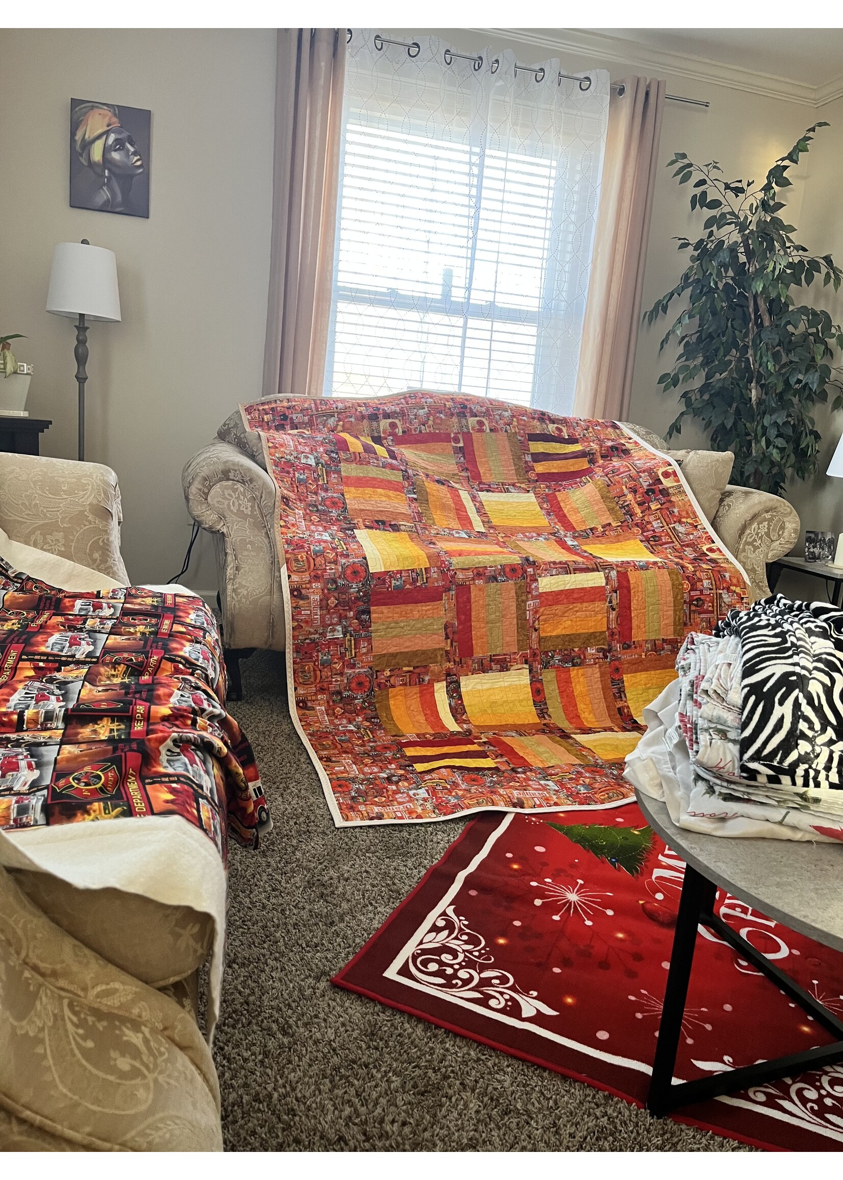 JOHNSON DEBRA- QUEEN SZE BRIGHTORG Orangey with Yellow QUILT65 wide 94 long