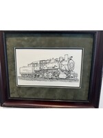 ALLEN DAVID David Allen- STEAM ENGINE #15 ILLINOIS NORTHERN RAIL YARD, 14X17 Pen and Ink Pointillism