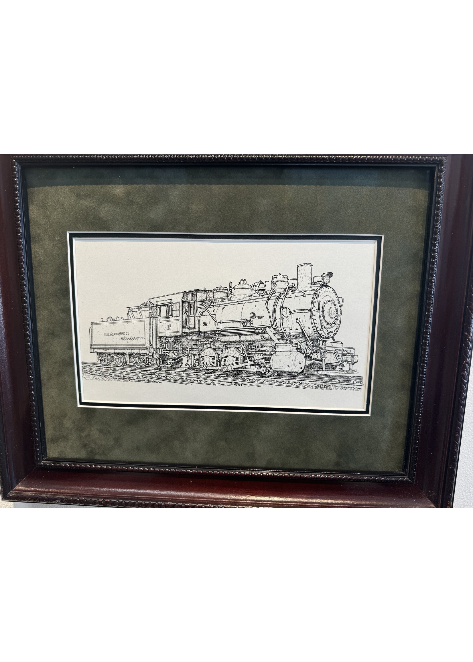 ALLEN DAVID David Allen- STEAM ENGINE #15 ILLINOIS NORTHERN RAIL YARD, 14X17 Pen and Ink Pointillism