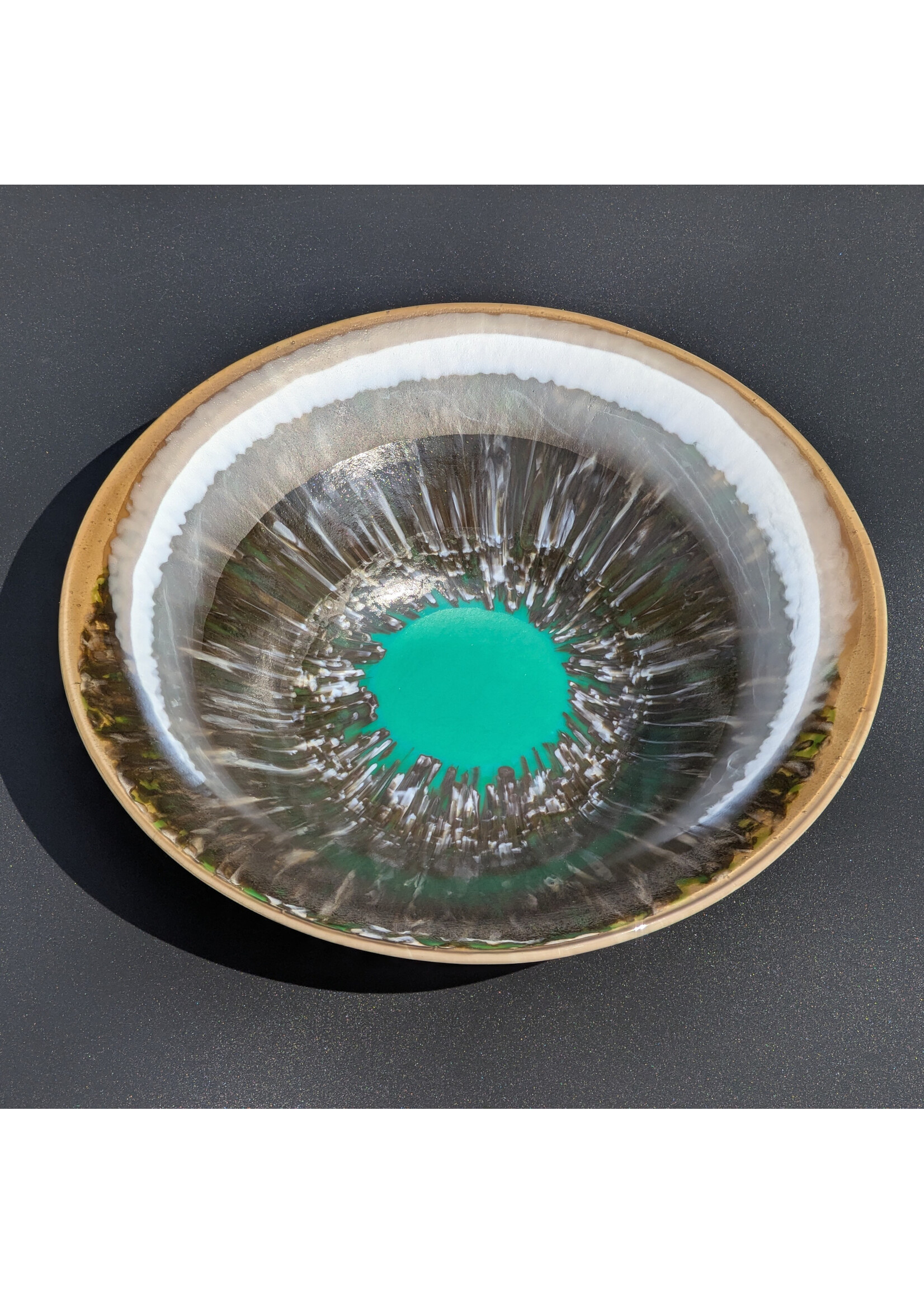 Joy Matthews Matthews Joy - Singed Halo Pressed Glass Bowl 9 1/2"D x 2 1/4" Not Food Safe