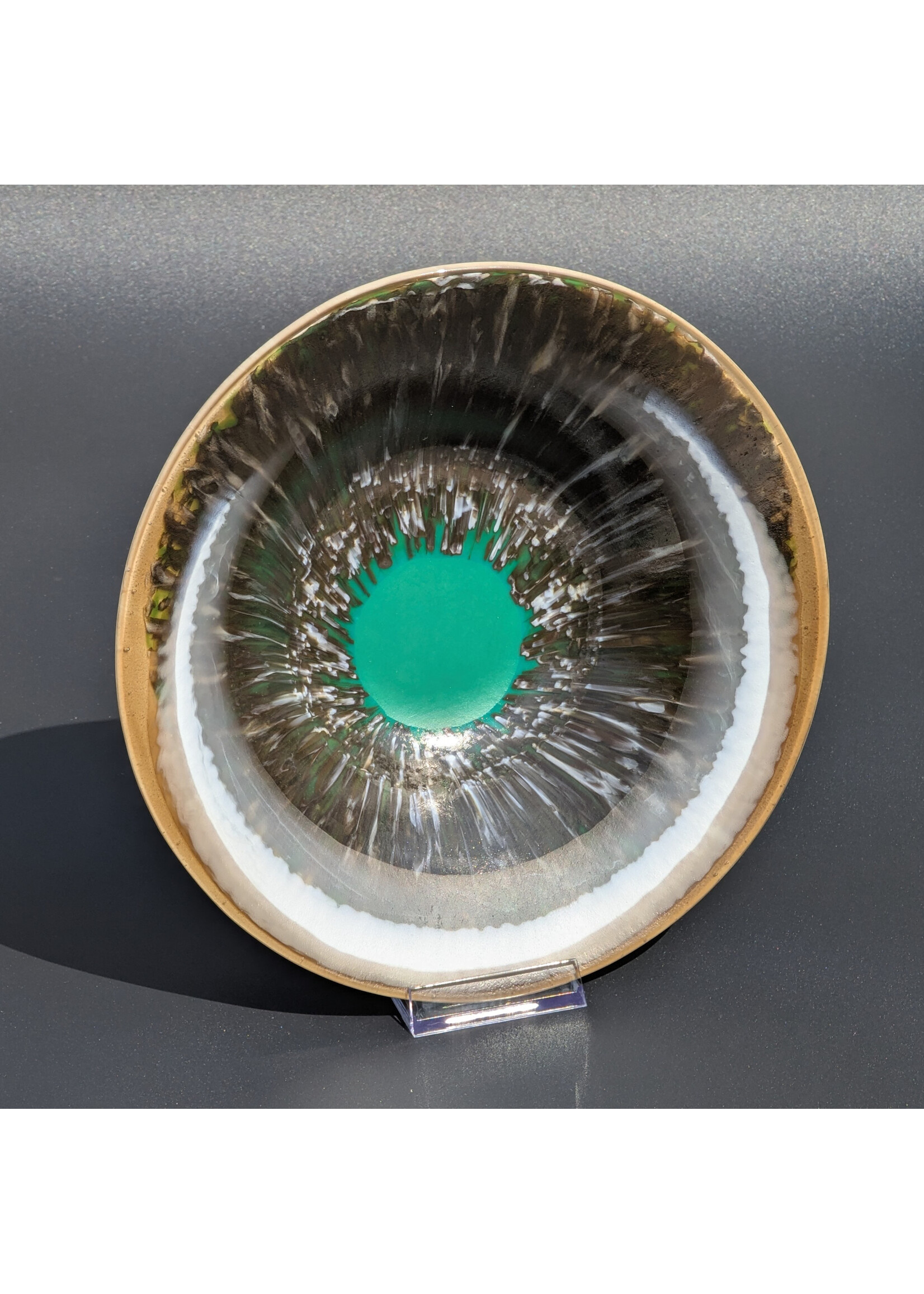 Joy Matthews Matthews Joy - Singed Halo Pressed Glass Bowl 9 1/2"D x 2 1/4" Not Food Safe