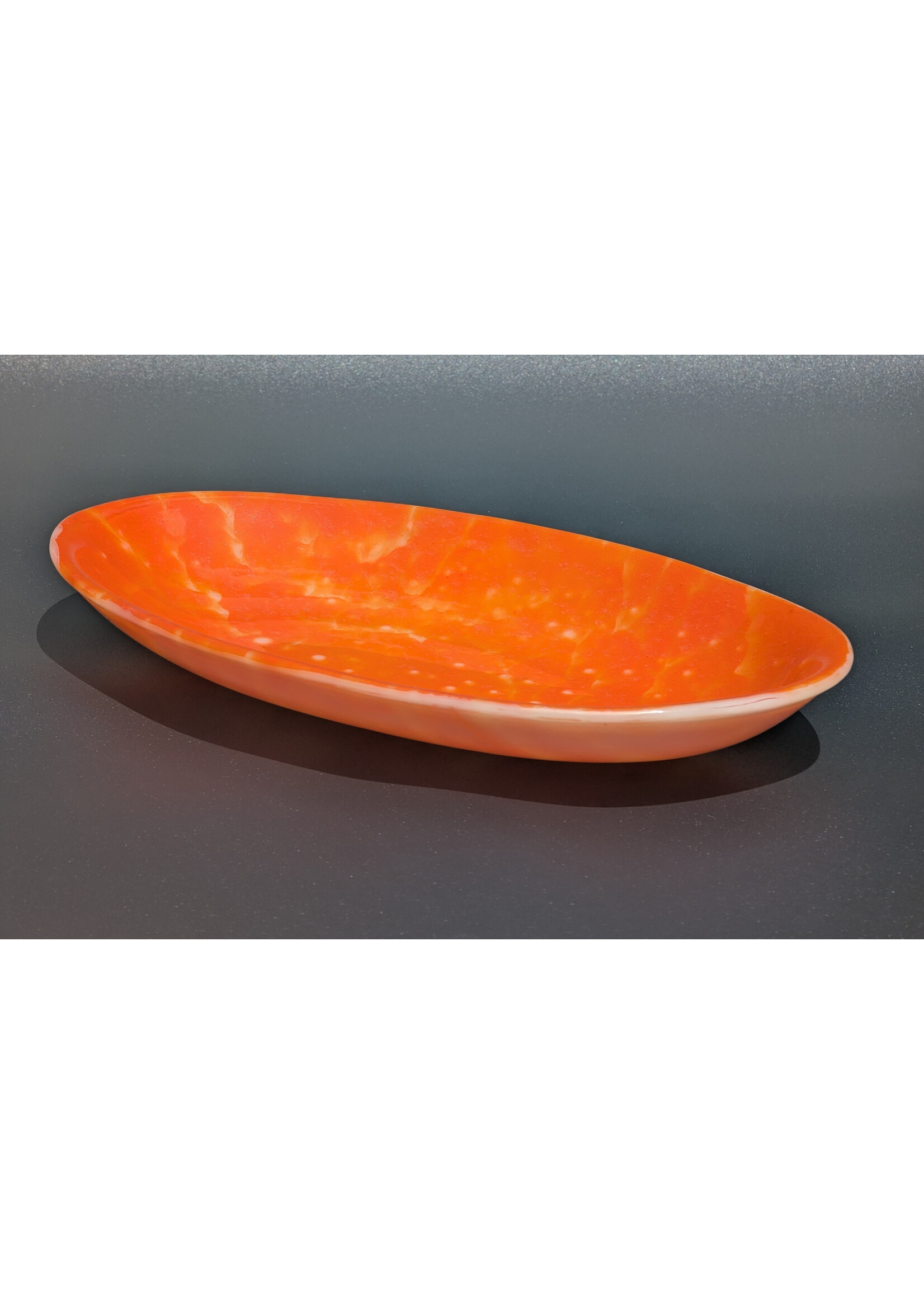 Joy Matthews Matthews Joy - Stellar Ember Oval pressed glass bowl 10 3/4" x 6 3/4" x 1 1/4" Food Safe