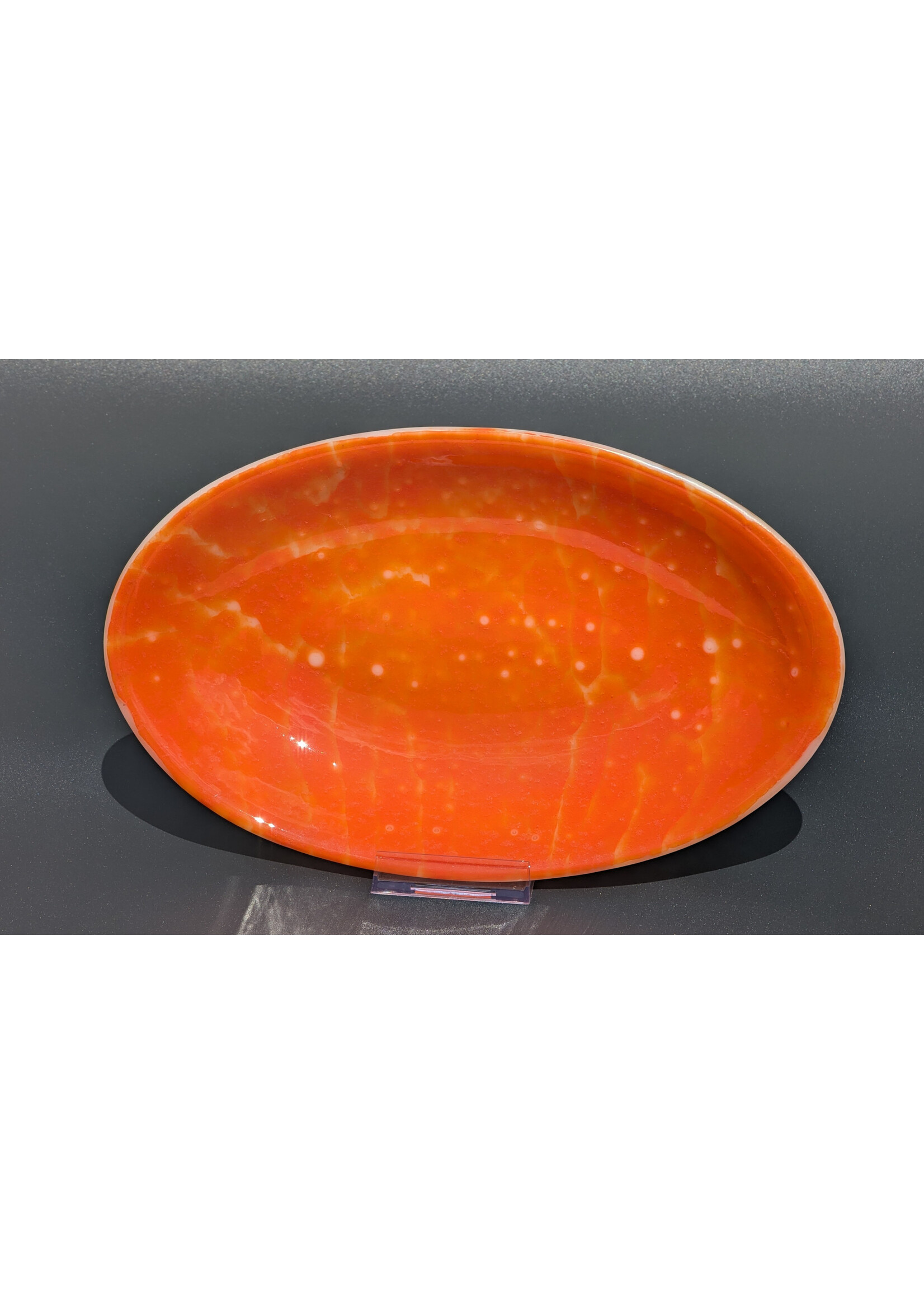 Joy Matthews Matthews Joy - Stellar Ember Oval pressed glass bowl 10 3/4" x 6 3/4" x 1 1/4" Food Safe
