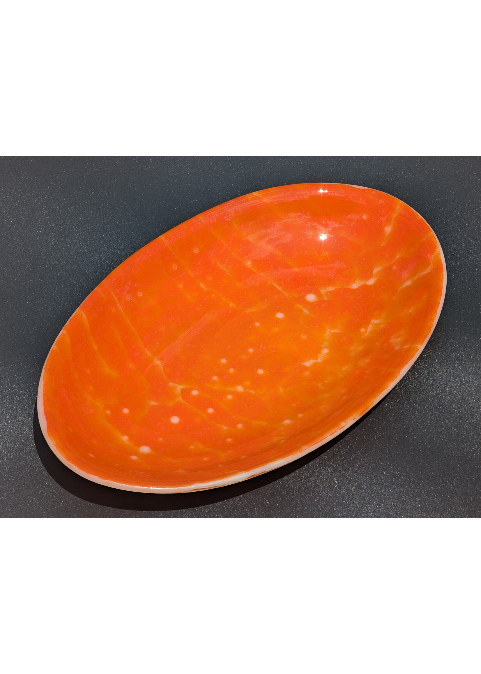 Joy Matthews Matthews Joy - Stellar Ember Oval pressed glass bowl 10 3/4" x 6 3/4" x 1 1/4" Food Safe