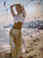 BSG BSG- Michael Inessa Garmash 48x24   A Walk On The Beach - Giclee Edition # pp 8/10