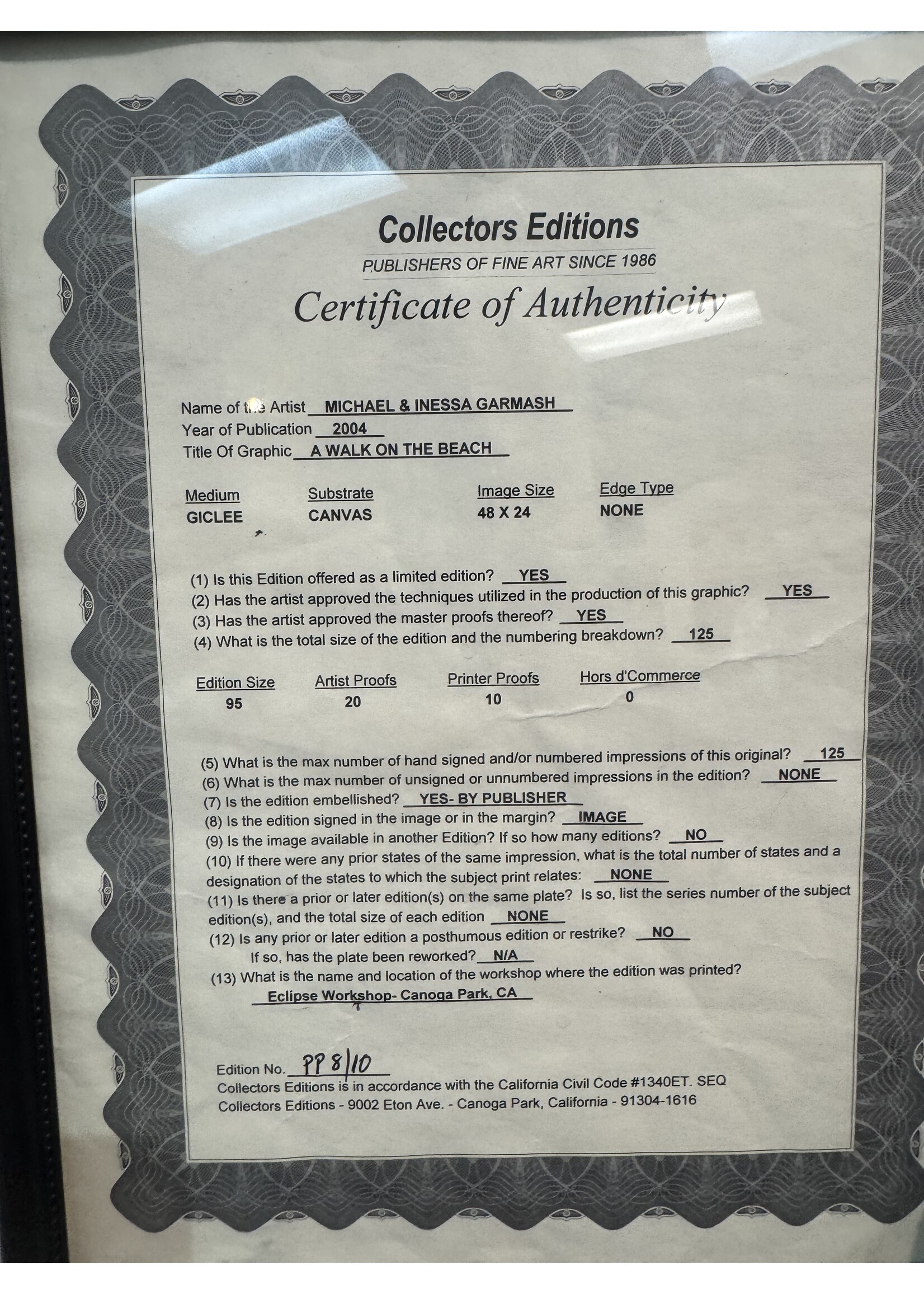 BSG BSG- Michael Inessa Garmash 48x24   A Walk On The Beach - Giclee Edition # pp 8/10