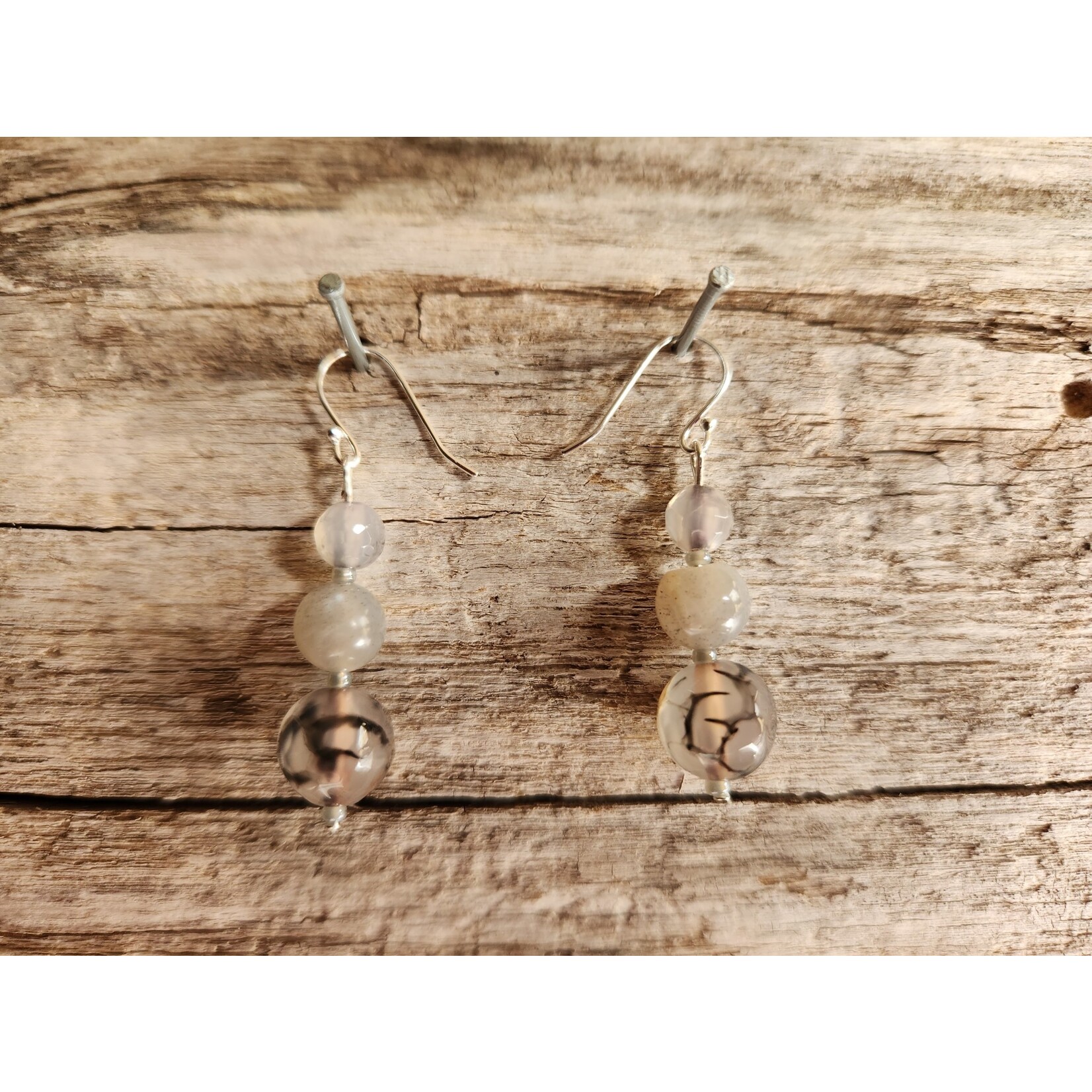 HB Designs Spider Web Agate Sterling Silver earrings