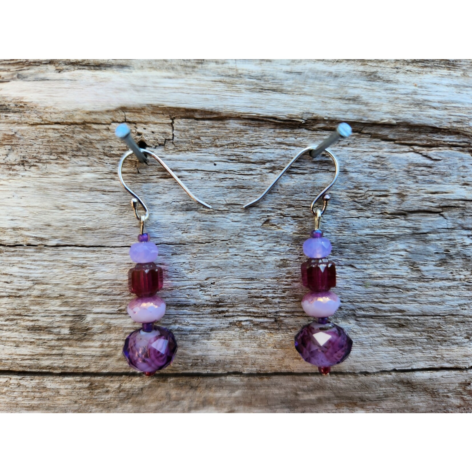 HB Designs Pink sunset Czech glass earrings, Sterling Silver ear wires