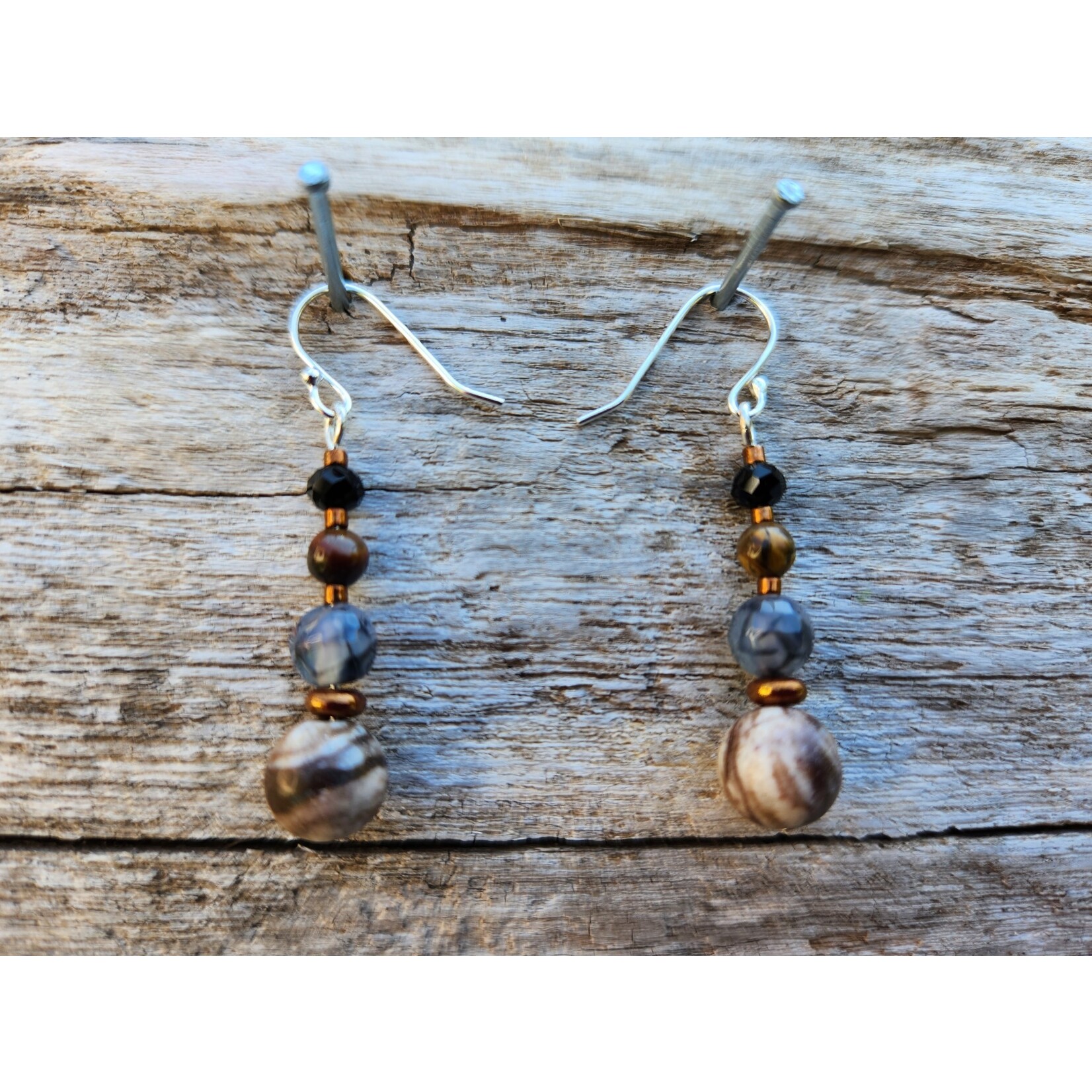 HB Designs  Driftwood drops agate and jasper earrings, Sterling Silver ear wires
